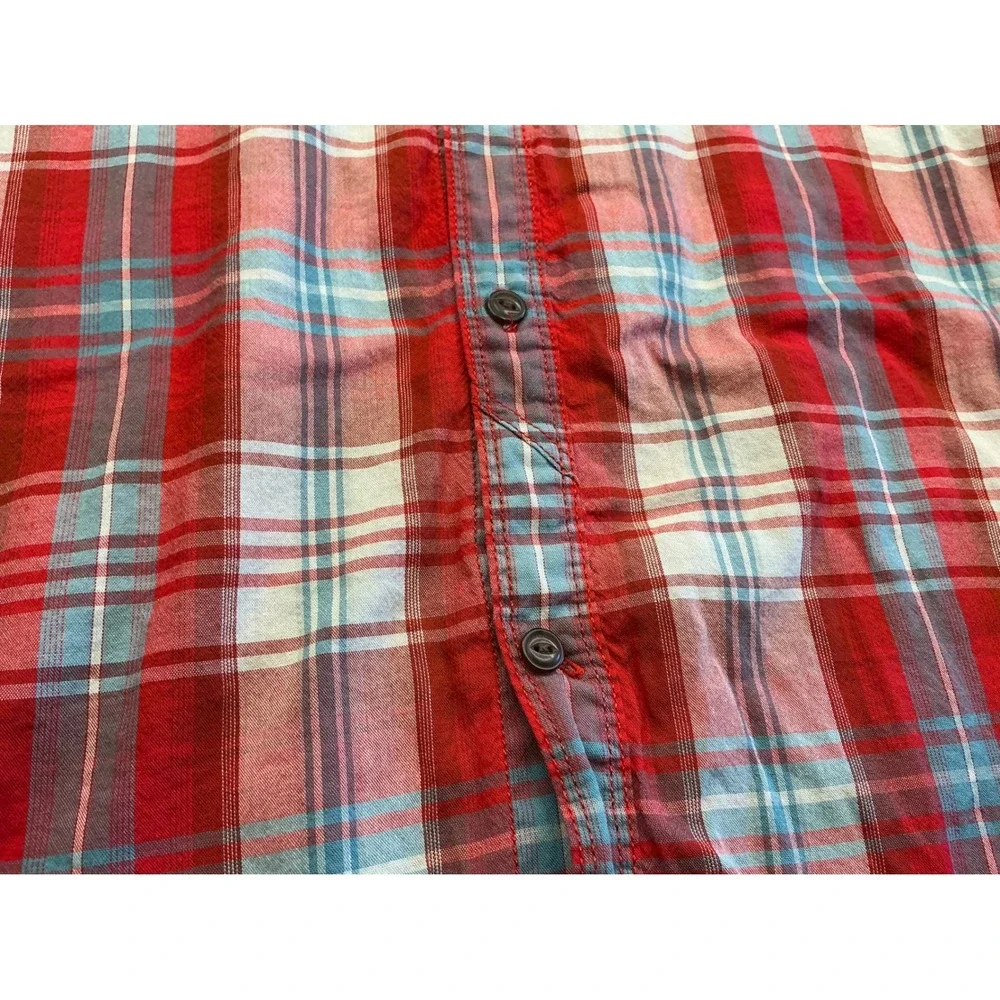 The North Face Shirt Plaid Short Sleeve Button Down Red Blue Mens XXL Hiking
